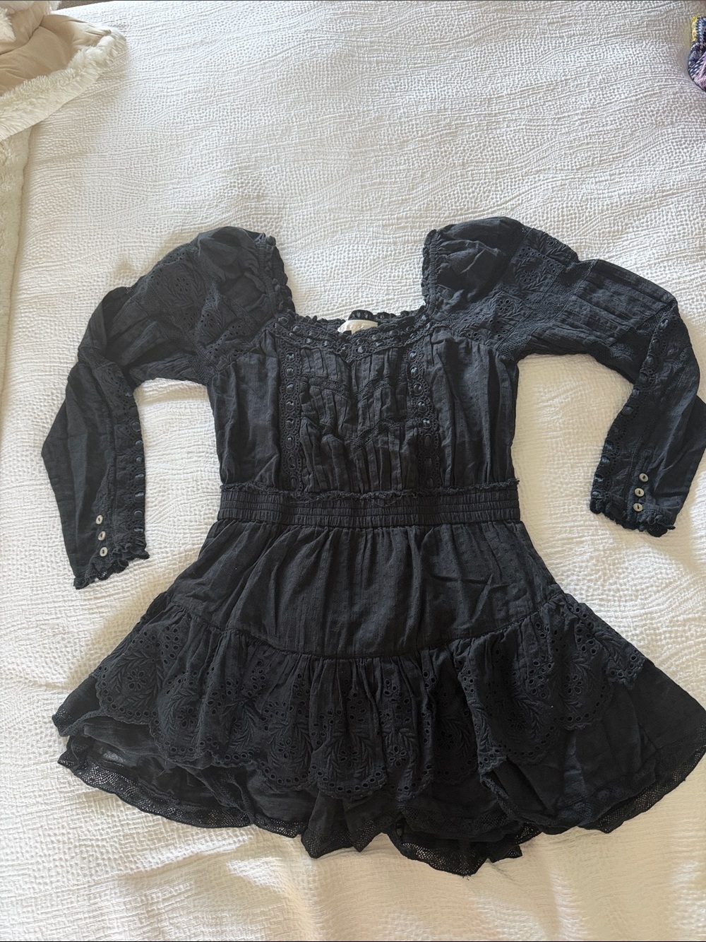 LoveShackFancy Black Lace-Trimmed Dress